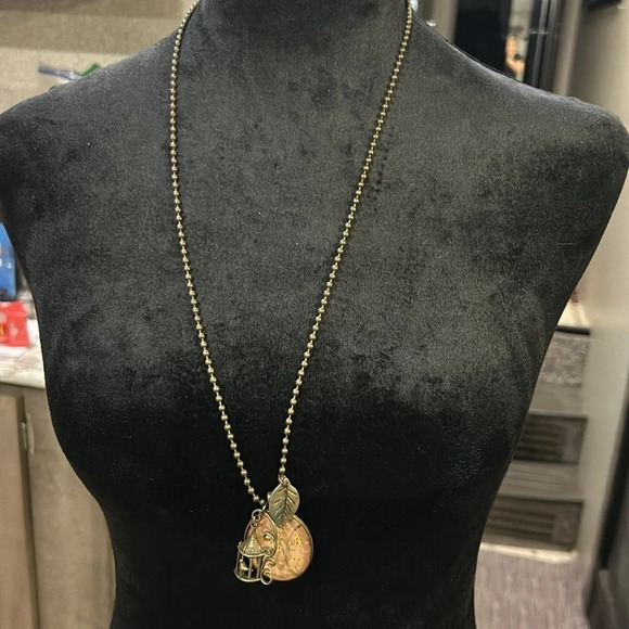 Handmade Mixed Charm & Pendent Glass Garden Brass Birdhouse & Leaf Necklace - Picture 3 of 7